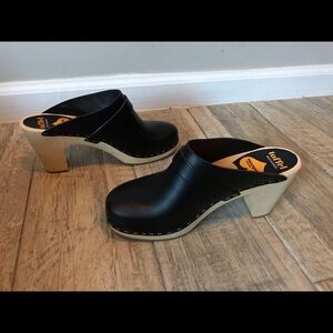 SWEDISH HASBEENS WOODEN CLOG SANDALS SIZE 38 BLACK